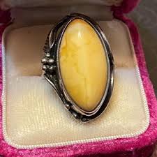 Fabulous Art Deco Vintage Butterscotch Egg Yolk Amber Sterling Silver Statement Ring - Etsy