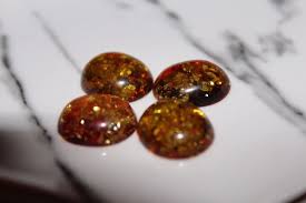 Vintage Faux Amber Cabochan Stones Gold Glitter Bakelite ...