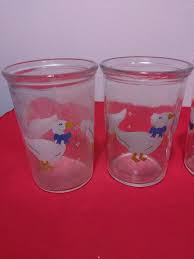 6 Vintage Country Goose BAMA Jelly Jars Juice Glasses Blue ...
