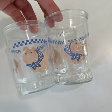 VTG BAMA Jelly Jars Barnyard Country 3 Pigs Juice Glasses ...