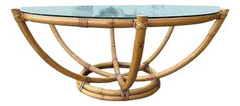 1940s Restored Mid-Century Rattan Six Strand Round Glass Top Spidal Coffee Table | Chairish