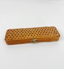 Vintage Bamboo Wicker Pencil Pen Brush Art Case Holder MCM Latch | eBay