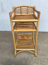 Restored Mid-century Rattan and Wicker Three-Tier Book/Magazine Holder For Sale at 1stDibs