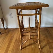 Late 20th Century Chippendale Rattan Magazine Holder Side Table | Chairish