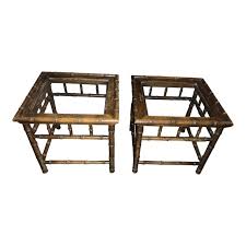 1970s Faux Bamboo Wood and Glass End Tables - a Pair | Chairish