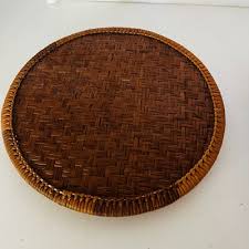 Woven Rattan Round 10.25" D Wicker Basket Round Brown with ...