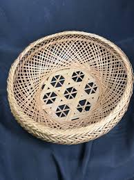 Unique Vintage HANDMADE RATTAN Wicker Raffia Round Woven STORAGE BASKET 9” | eBay