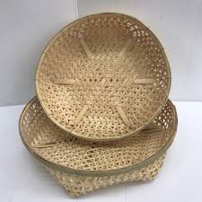 Vintage Thai Handicraft Wicker Round Shape Set of 2 Bamboo Basket Storage | eBay