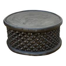 Large Round Carved Single Trunk Coffee Table | Chairish