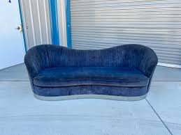 1970s Mid Century Modern Curved Velvet and Chrome Sofa ...