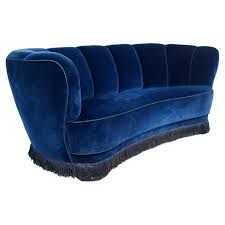 Danish Blue Velvet Banana Sofa, 1940s For Sale at 1stDibs ...