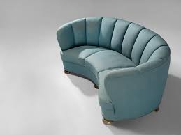 Danish Banana Sofa in Muted Teal Upholstery For Sale at 1stDibs
