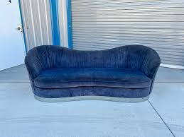 1970s Mid Century Modern Curved Velvet and Chrome Sofa ...