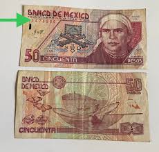 Mexico banknote 50 Pesos. Mexican 75 ANV 100 ...