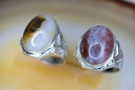 Set of Two Sterling Rings With Oval Cabochon Agate - Etsy