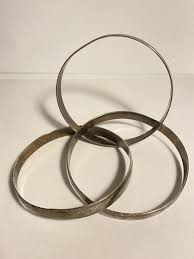 Antique Deco 925 Sterling Silver 3 link Ring Stacking Bangle Bracelet 46gr Rare | eBay