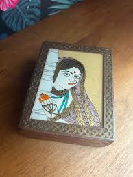 Handmade Wooden Jewelry Box W Gemstones & Brass Inlay ...
