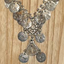 Vintage Coin Necklace Chunky Charms Dangle Tribal Silver ...