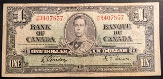 Vintage 1937 Circulated Canadian One Dollar Bill Banknote ...
