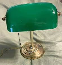 vintage BANKERS DESK LAMP w/BRASS STAND & EMERALD GREEN SHADE tested WORKS GREAT | eBay