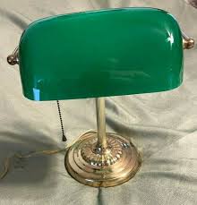 vintage BANKERS DESK LAMP w/BRASS STAND & EMERALD GREEN ...