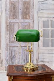 Banker Desk Lamp: Polished Brass With Green Glass Shade - Etsy