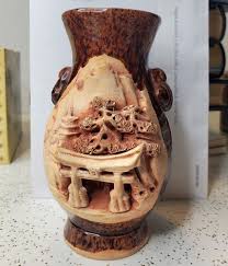 Vintage Banko Ware Carved Pottery Vase Brown Hand ...