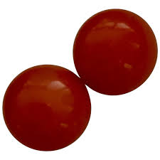 Antique 14K Rose Gold Large Natural Tomato Red Coral Post Earrings. For Sale at Ruby Lane