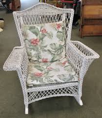 Sold at Auction: Antique White Wicker Rocker W/Magazine Pocket