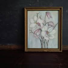 1940s Craypas Drawing - Original Floral Art Signed by the Artist - Pur – In The Vintage Kitchen Shop