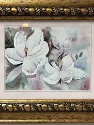 Vtg FRAMED Magnolias Blooms Watercolor Fine Art Litho Artist Signed Terry Madden | eBay