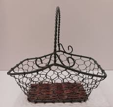 Vintage Green Chicken Wire & Wicker 6" Basket w/Handle | eBay