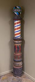 Very Rare Floor Model Barber Pole With Stained Glass Panels.