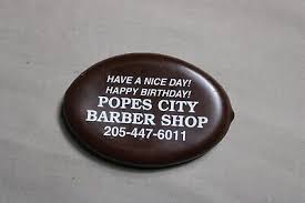 1 Vintage POPES CITY BARBER SHOP Brown Rubber Squeeze Coin ...