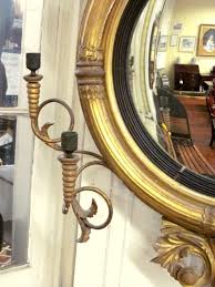 Antique American Gilt Wood and Gesso Convex Mirror Candle Sconces