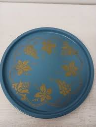 Vintage Blue Metal Grape Design Round Serving Tray And Eight Coasters Set MCM | eBay
