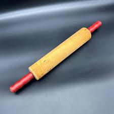 Vintage Wooden Rolling Pin Red Handles Retro Kitchen Decor ...