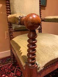 Classic Upholstered English Bobbin Turned Lounge Chair On Castors | eBay