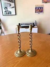 Antique Pair of Brass English Barley Twist Candlestick Holders, 9.5" | eBay