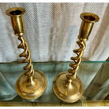 English Brass Twisted Candle Holders | Chairish