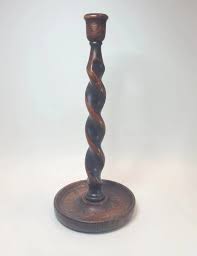 Vtg Arts & Crafts Barley Twist Single Oak Candlestick Beautiful Grain 12" READ | eBay
