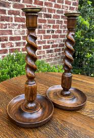 Antique English Barley Twist Candlesticks Candle Holders Oak PAIR 12.5" Tall | eBay UK