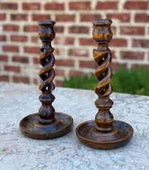 Antique English Candlesticks Candle Holders Open BARLEY TWIST Oak PAIR – europeancrossroadsantiques