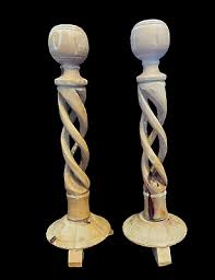 Vtg Hand Carved Spiral 7 3/4" Tall Candle Sticks Hold 1/2 ...