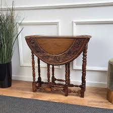 Oval Drop Leaf Side or Coffee Table with Carved Bobbin ...
