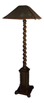 Oak Barley Twist Floor Lamp With Original Caned Shade | Chairish