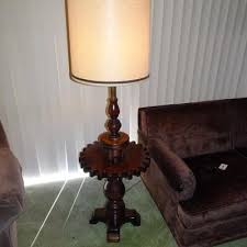 LOT 357. VINTAGE WOOD FLOOR LAMP WITH TABLE | EstateSales.org