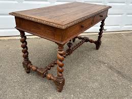 Antique Victorian Carved Oak Writing Table Desk W Barley ...