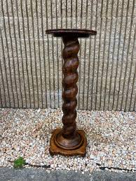19th Century Antique Tiger Oak Barley Twist Pedestal | Chairish