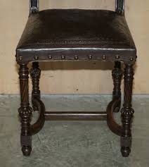 FINE SET OF SIX HENRY II CIRCA 1880 FRENCH OAK & EMBOSSED LEATHER DINING CHAIRS | eBay